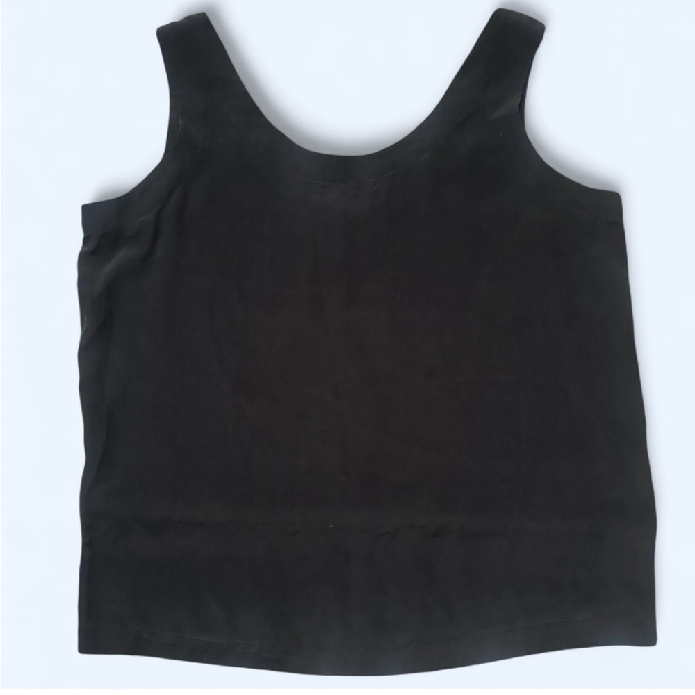 Vintage Ann Taylor Black 100% Silk Small Round Neck Tank Top